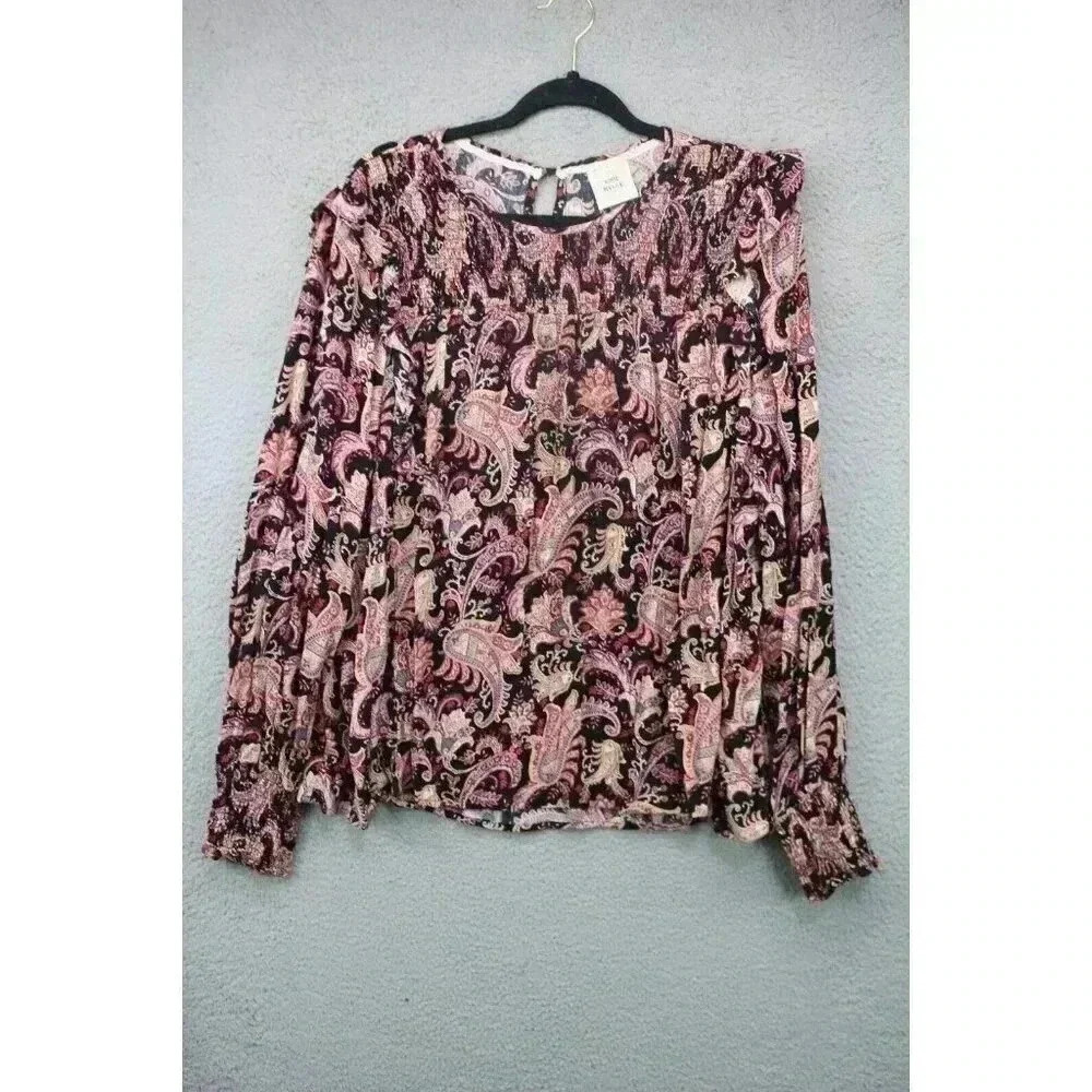 Knox Rose Long Balloon Sleeves Blouse-Size XXL-Boho-Smocked-Paisley